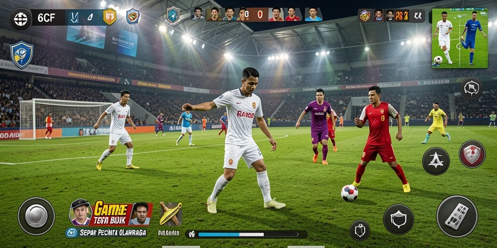 Tampilan gameplay menarik dari 6CF dengan aksi sepak bola yang seru.