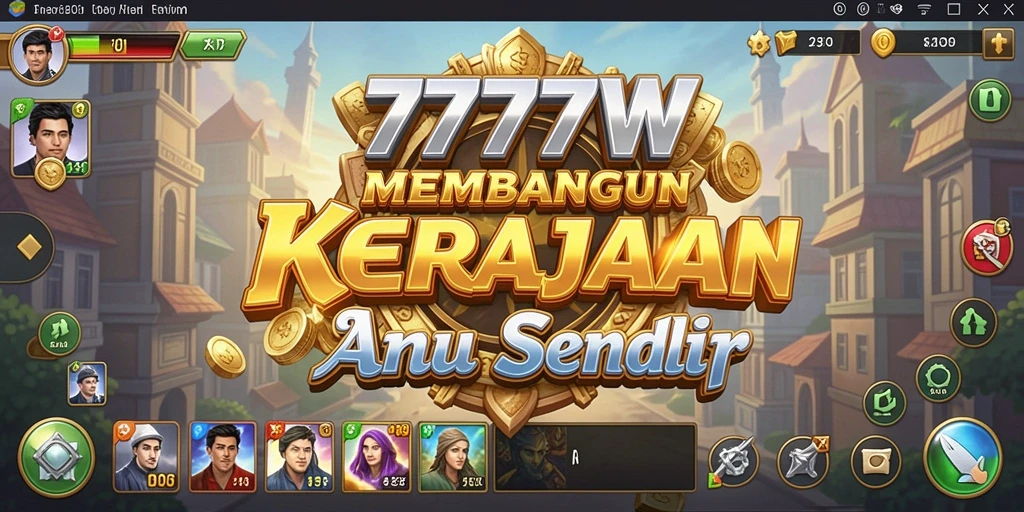 Screenshot dari gameplay 7777W menunjukkan aksi membangun kerajaan bisnis.