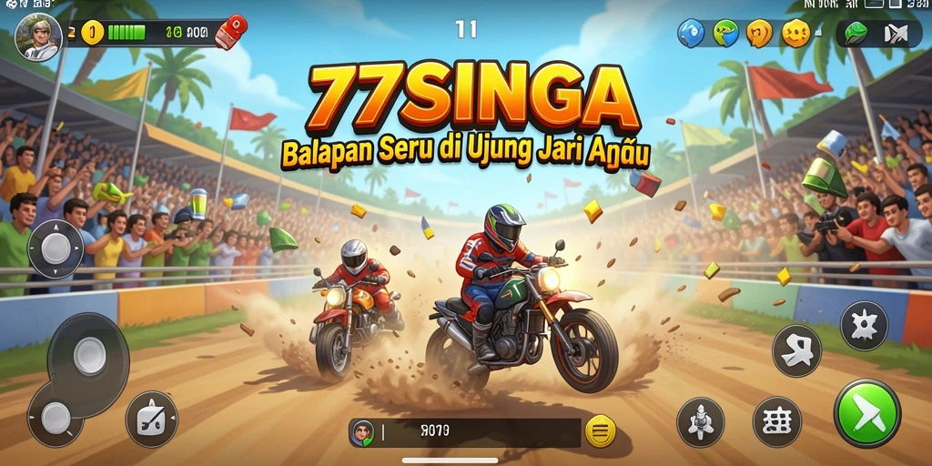 Screenshot gameplay 77SINGA menampilkan balapan yang mendebarkan di lintasan.