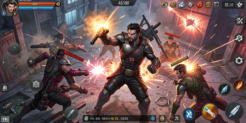 Tampilan gameplay ASIA100 yang intens dan seru dalam pertarungan.
