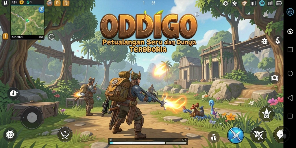 Screenshot gameplay menunjukkan karakter menjelajahi dunia terbuka yang luas.