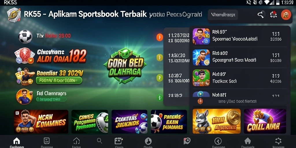 Screenshot utama RK55 menampilkan antarmuka taruhan olahraga yang simpel dan informatif.