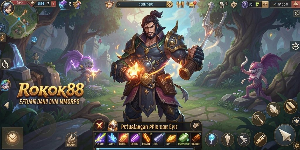Tangkapan layar permainan ROKOK88 menampilkan aksi seru dalam pertarungan MMORPG.