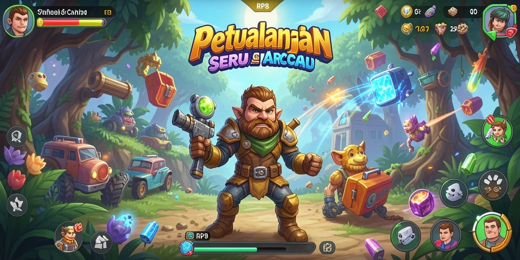 Tangkapan layar utama RP8 menampilkan aksi gameplay arcade yang mendebarkan.
